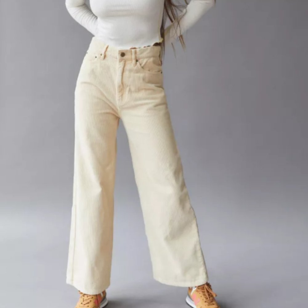 High Waist Cream Corduroy Wide Leg Pants